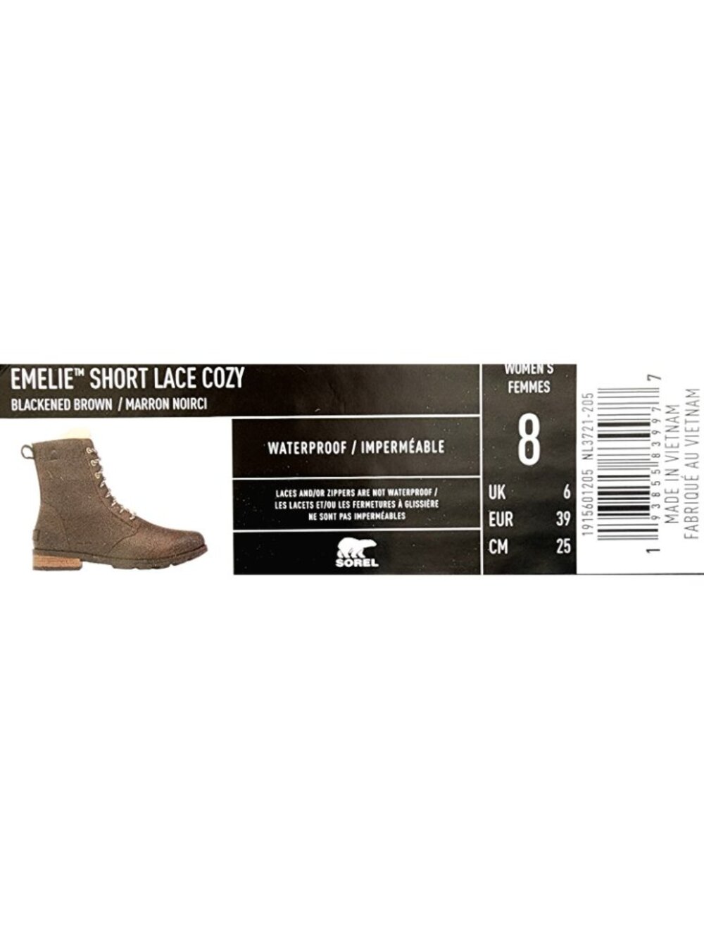 Sorel Womens Emelie Short Lace Cozy Waterproof Leather Boot Blackened Brown US 8 - Picture 4 of 4